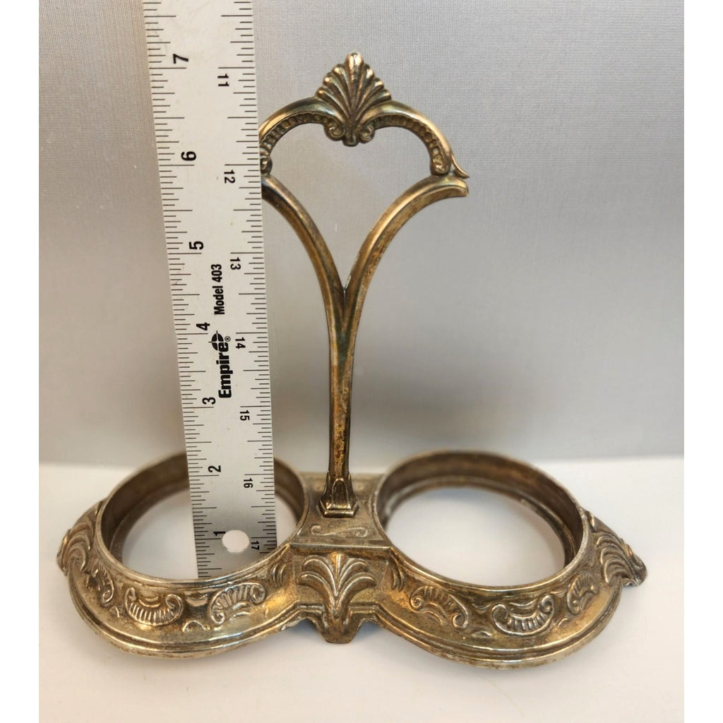 Vintage Dual Condiment Stand, Ornate Silver Tone Jam Jar Holder, Dining Serveware