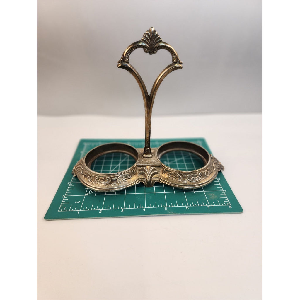 Vintage Dual Condiment Stand, Ornate Silver Tone Jam Jar Holder, Dining Serveware