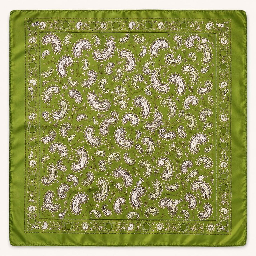 Olive Green Satin Paisley Scarf Women Square Hair Neck Scarf Boho Western Bandana 27x27