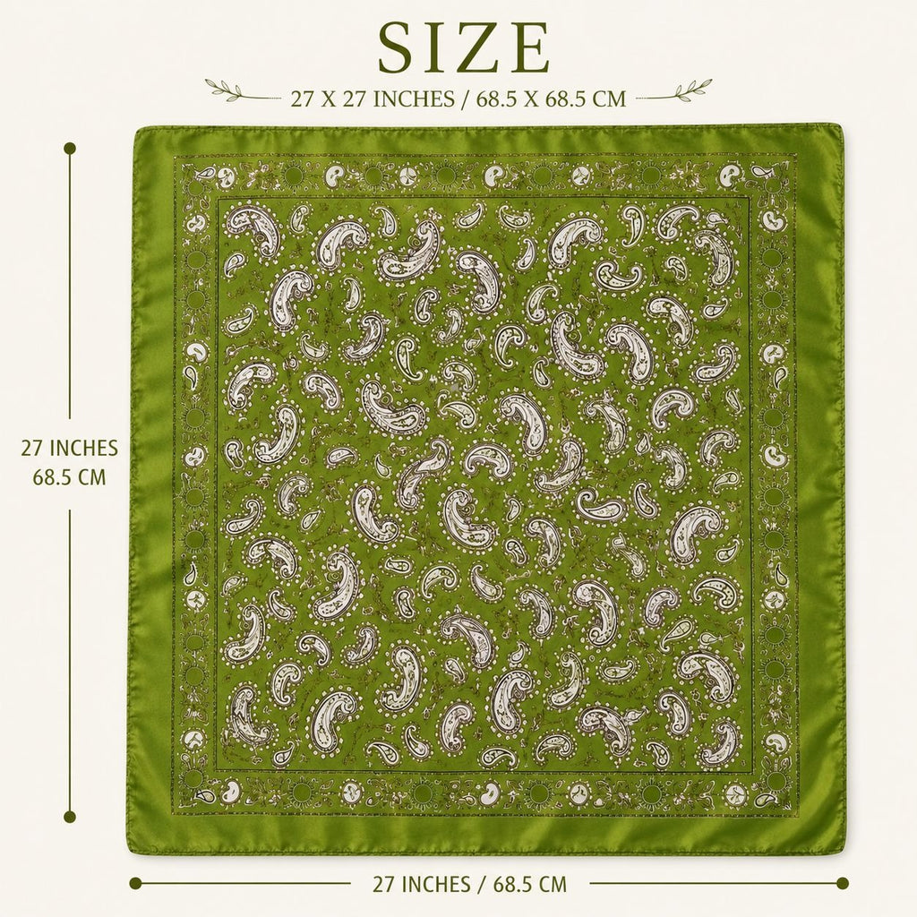 Olive Green Satin Paisley Scarf Women Square Hair Neck Scarf Boho Western Bandana 27x27 size image