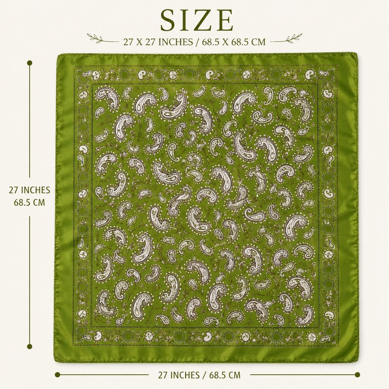 Olive Green Satin Paisley Scarf Women Square Hair Neck Scarf Boho Western Bandana 27x27 size image