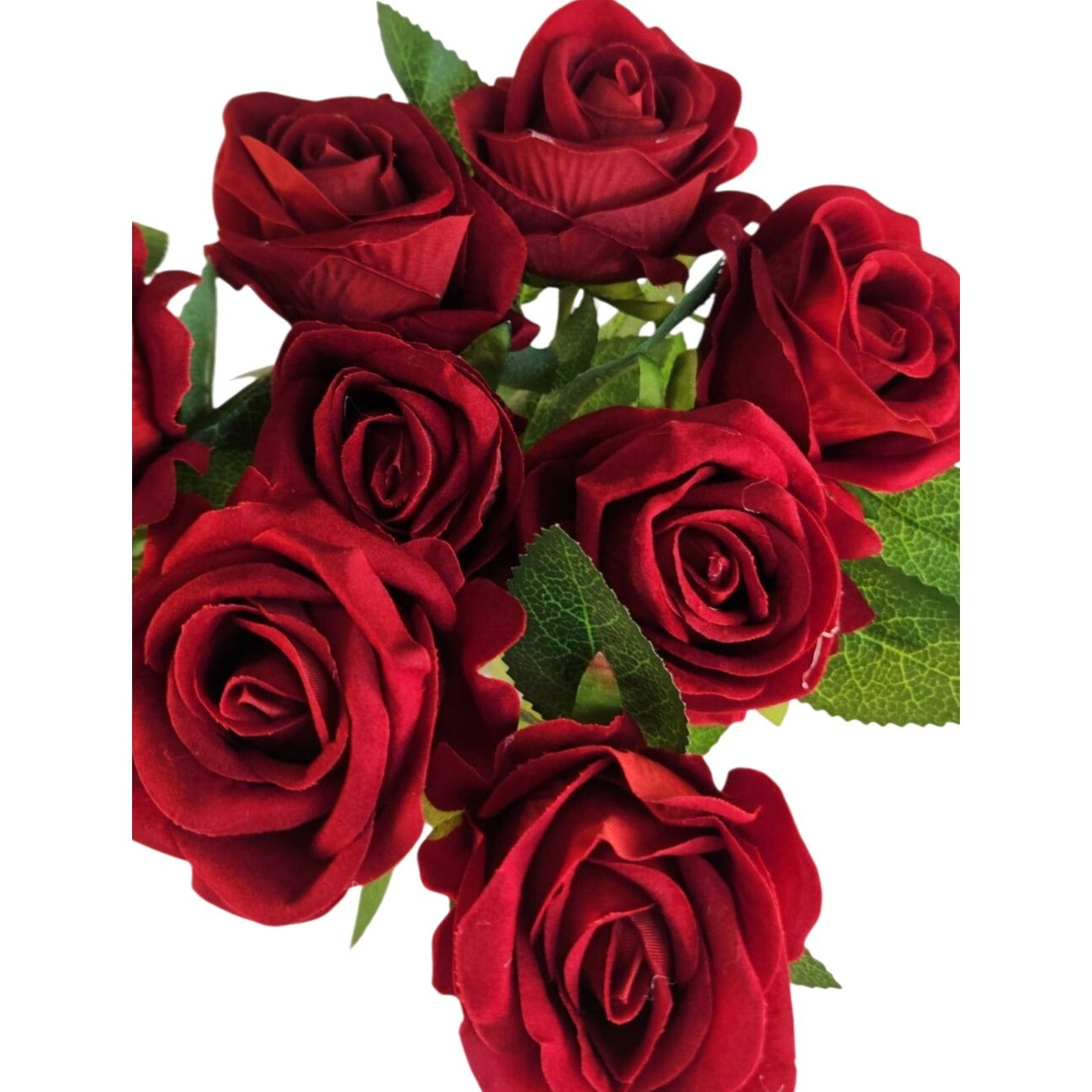 Hand Tied Dozen Red Velvet Roses Artificial Bouquet Valentine Gift Romantic Decor
