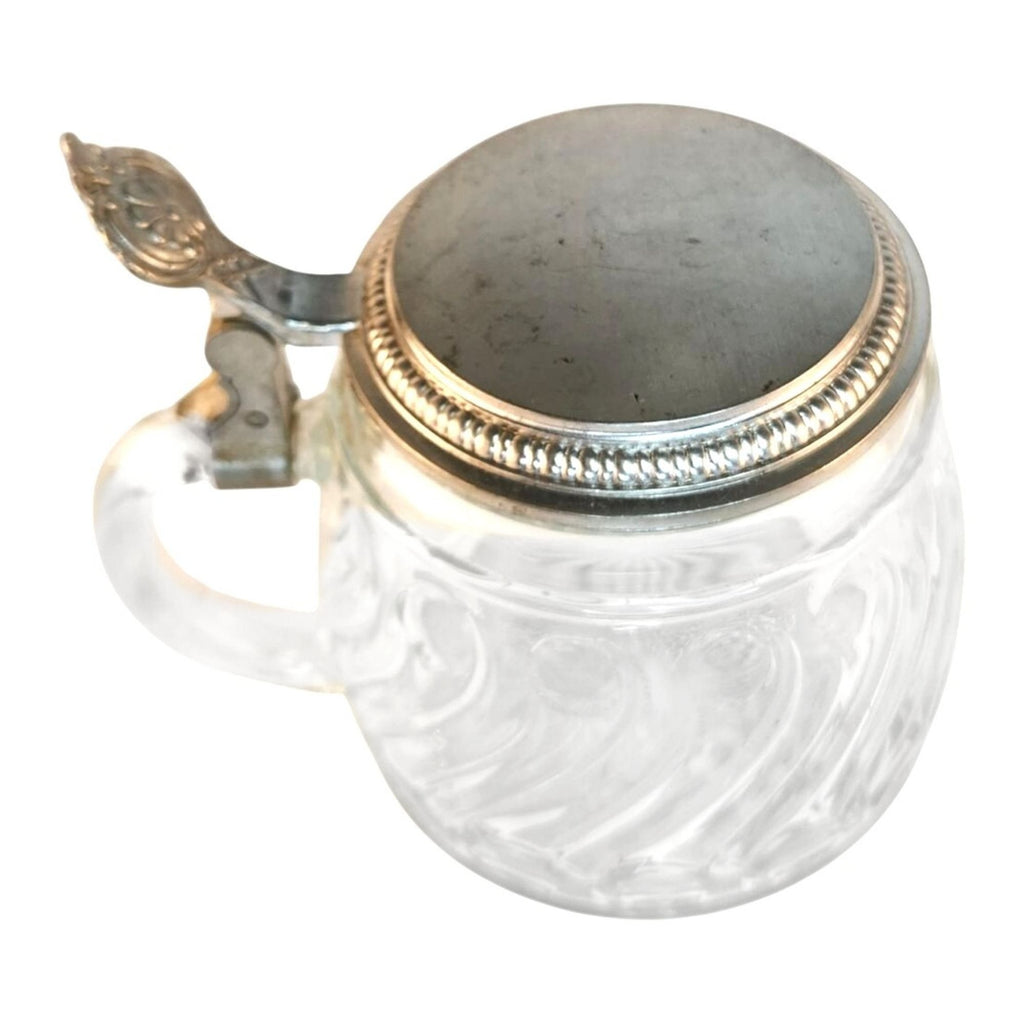 Vintage BMF Glass Beer Stein with Pewter Lid, West Germany, Swirl Pattern