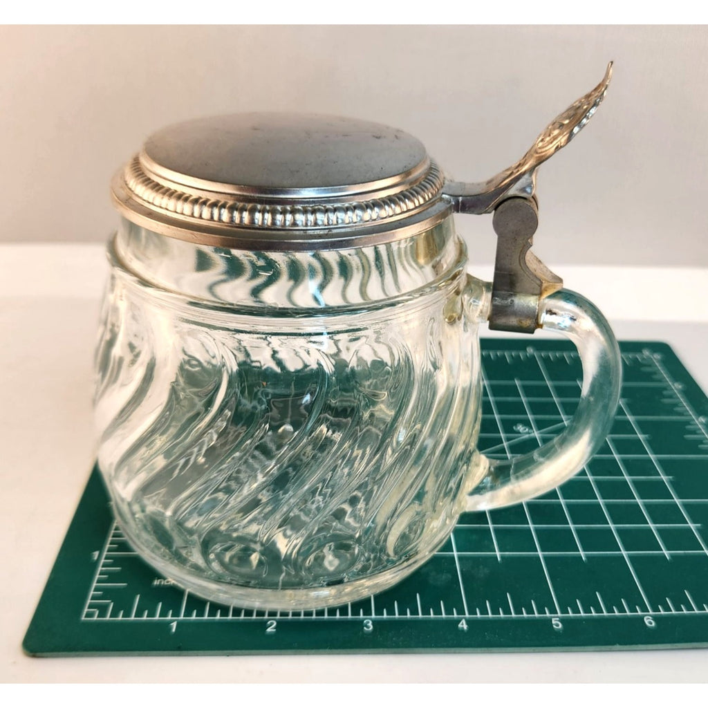 Vintage BMF Glass Beer Stein with Pewter Lid, West Germany, Swirl Pattern
