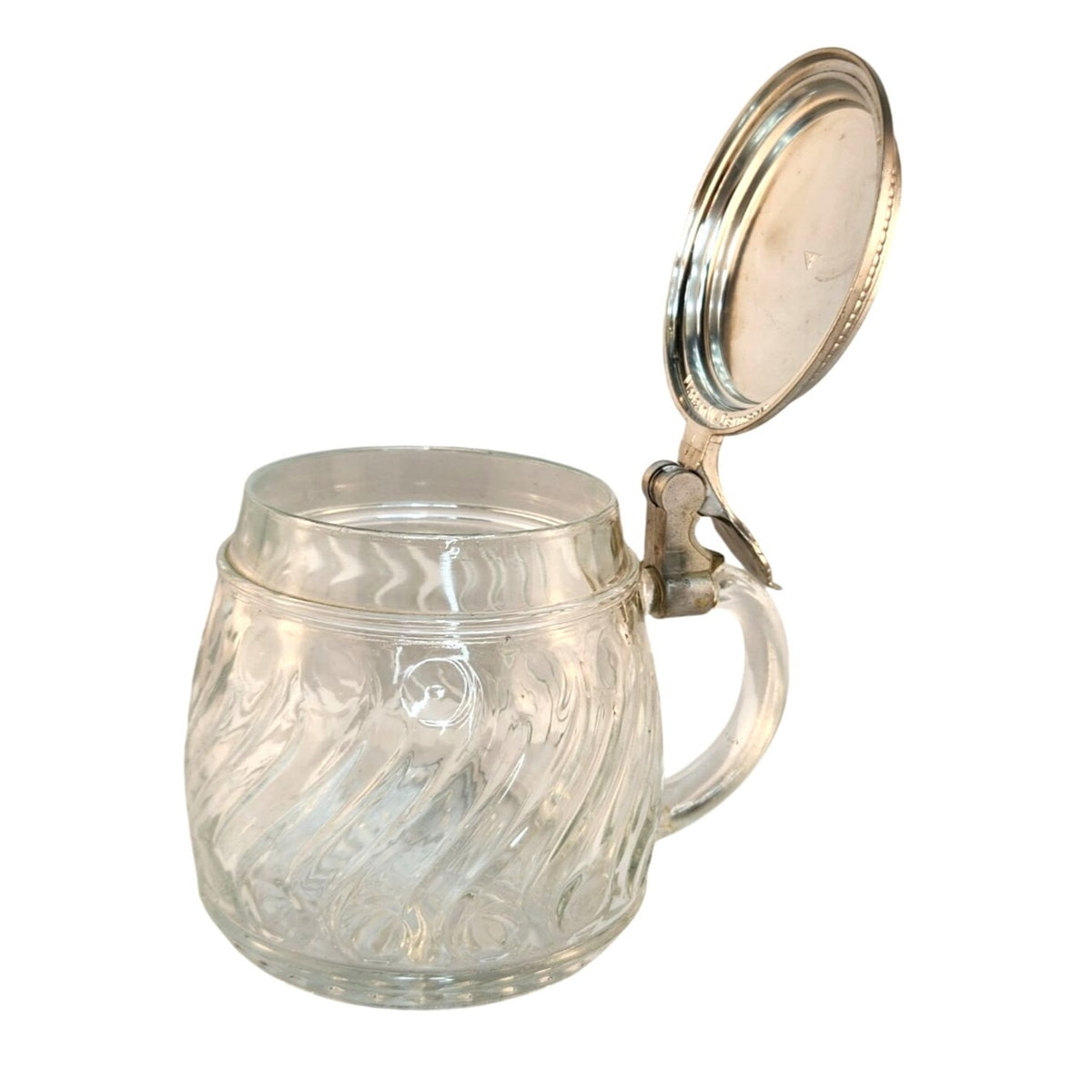 Vintage BMF Glass Beer Stein with Pewter Lid, West Germany, Swirl Pattern