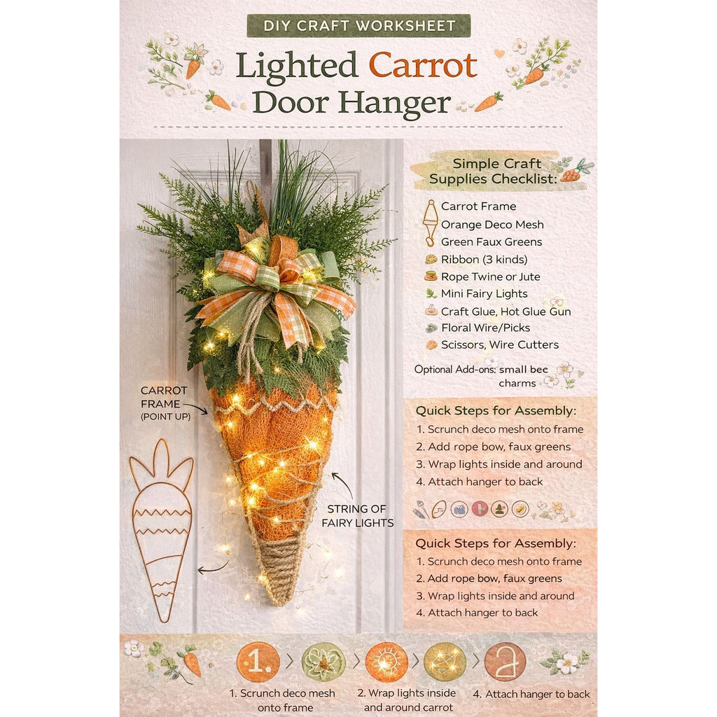 Carrot Wreath Frame Easter Form Spring Door Decor DIY Orange Metal Farmhouse Craft Base