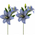 Real Touch Blue Lily Stems Set of 2 Artificial Blue Lily Spray Faux Lily Flowers Wedding Bouquet Flowers French Country Decor Floral Arrangement