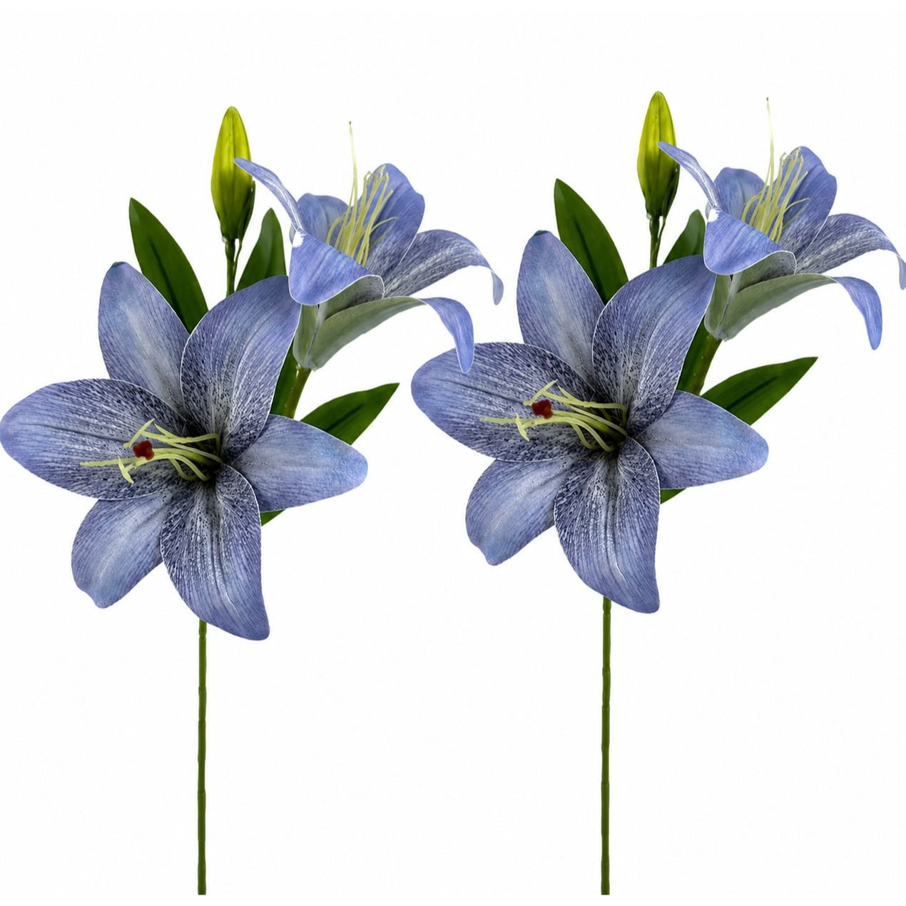 Real Touch Blue Lily Stems Set of 2 Artificial Blue Lily Spray Faux Lily Flowers Wedding Bouquet Flowers French Country Decor Floral Arrangement