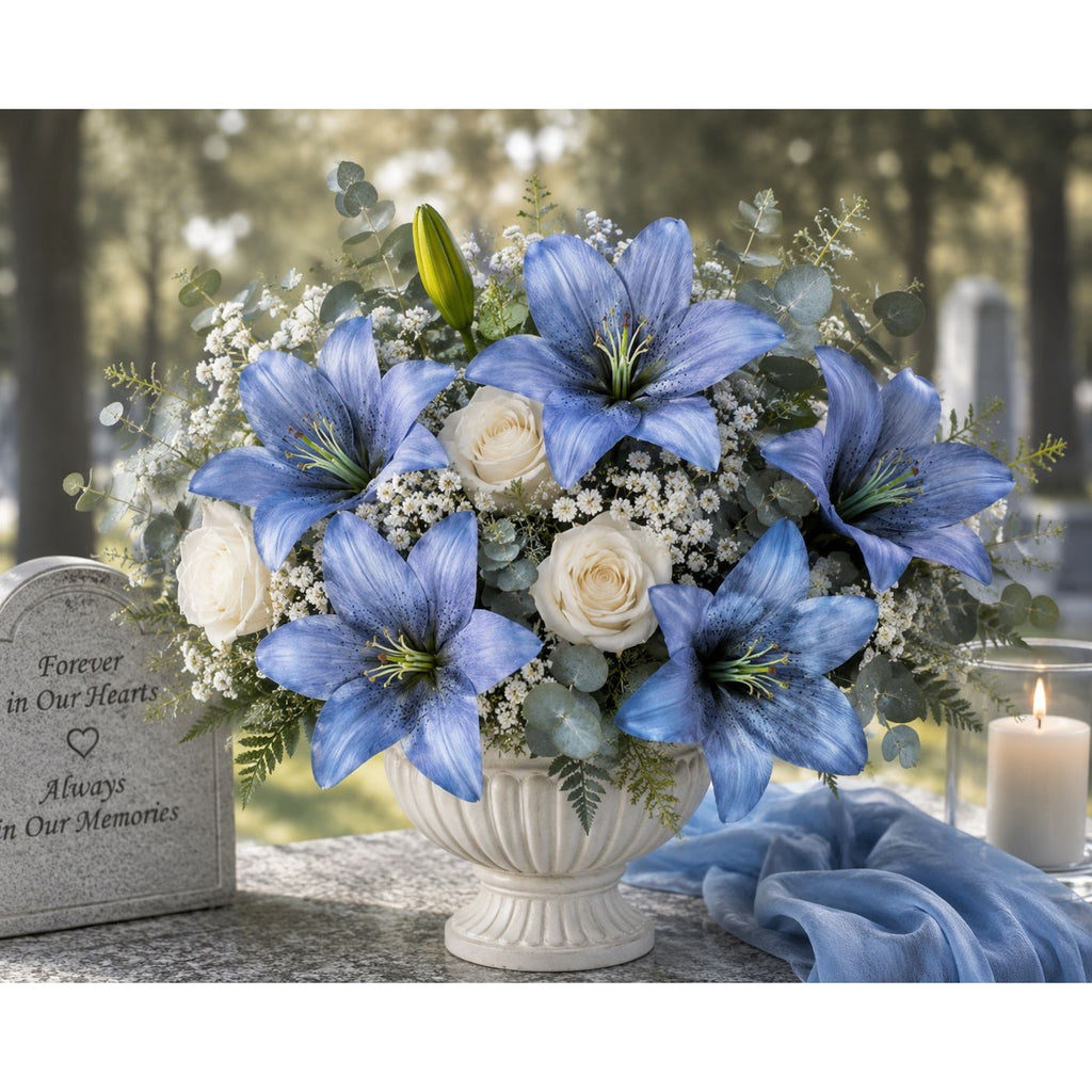 Real Touch Blue Lily Stems Set of 2 Artificial Blue Lily Spray Faux Lily Flowers Wedding Bouquet Flowers French Country Decor Floral Arrangement