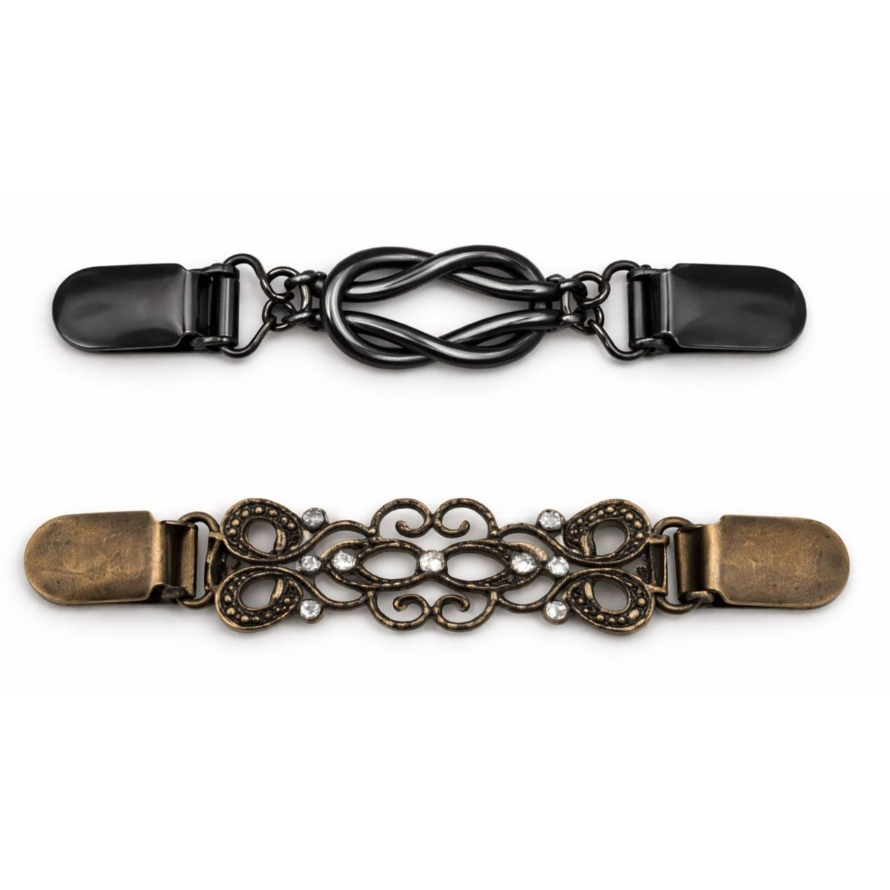 Antiqued Bronze Sweater Clip Set of 2, Cardigan Clip Shawl Clip Dress Cinch Filigree Collar Clasp