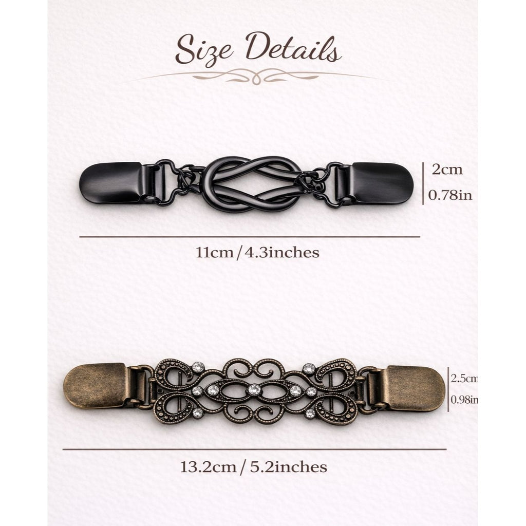 Antiqued Bronze Sweater Clip Set of 2, Cardigan Clip Shawl Clip Dress Cinch Filigree Collar Clasp