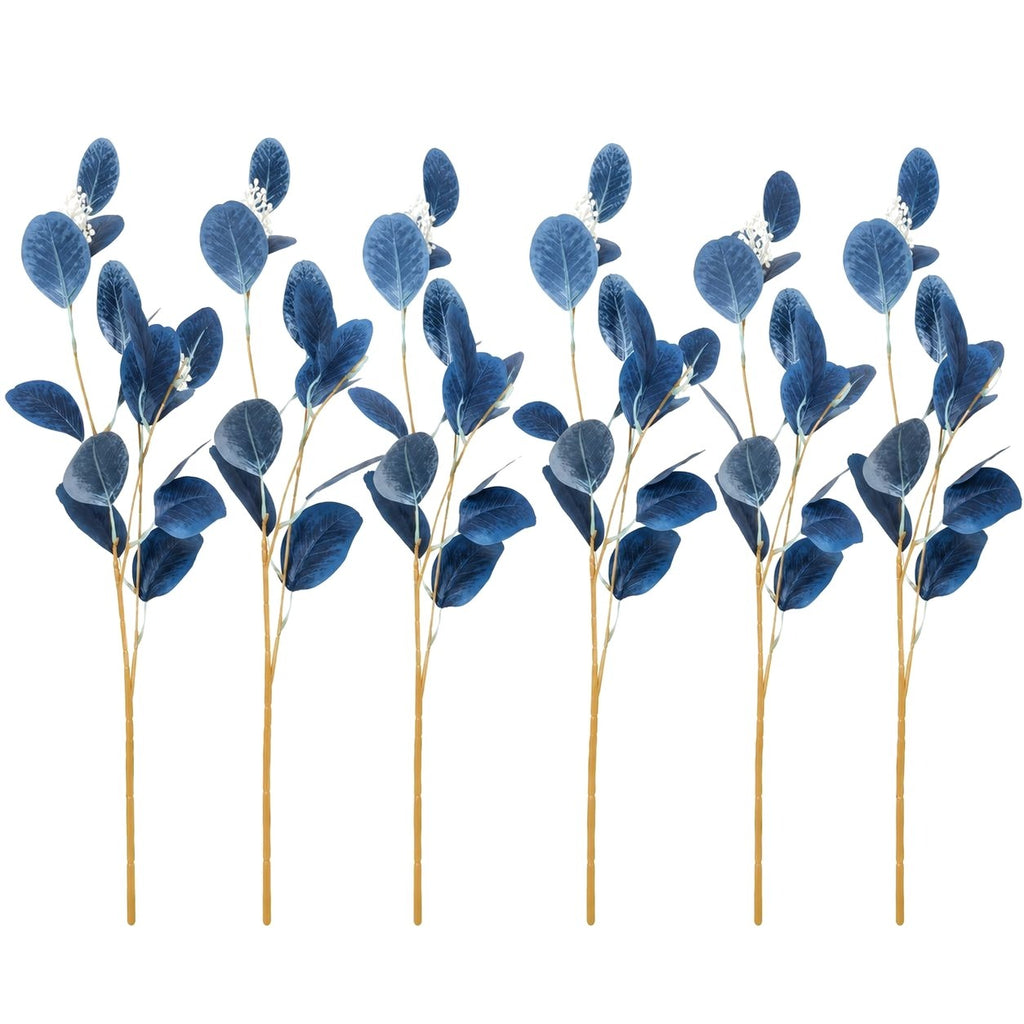 Blue Artificial Eucalyptus Style Stems, Set of 6, 21-Inch
