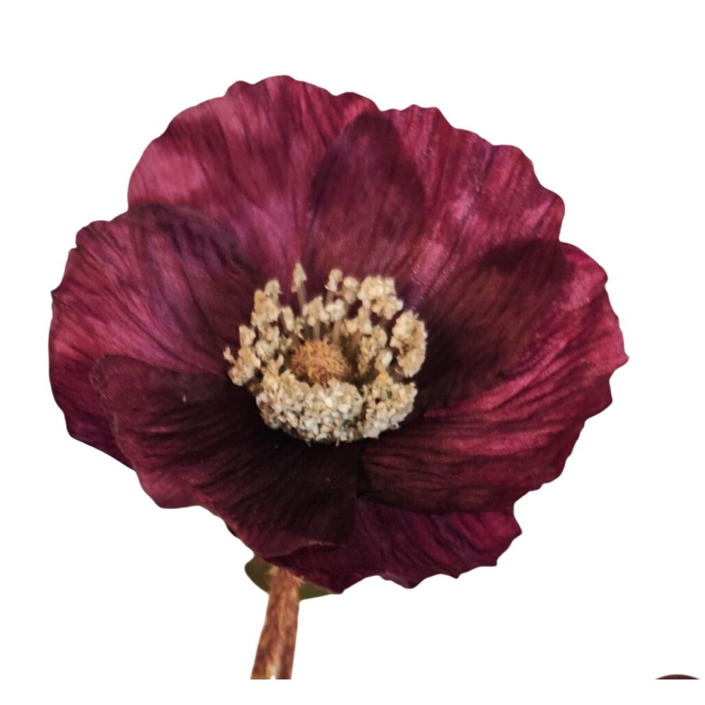 Artificial Dark Purple Poppy Stem | Faux Poppy Flower with 4 Blooms | Moody Floral Decor | Modern Wedding Home Accent 23 Inch