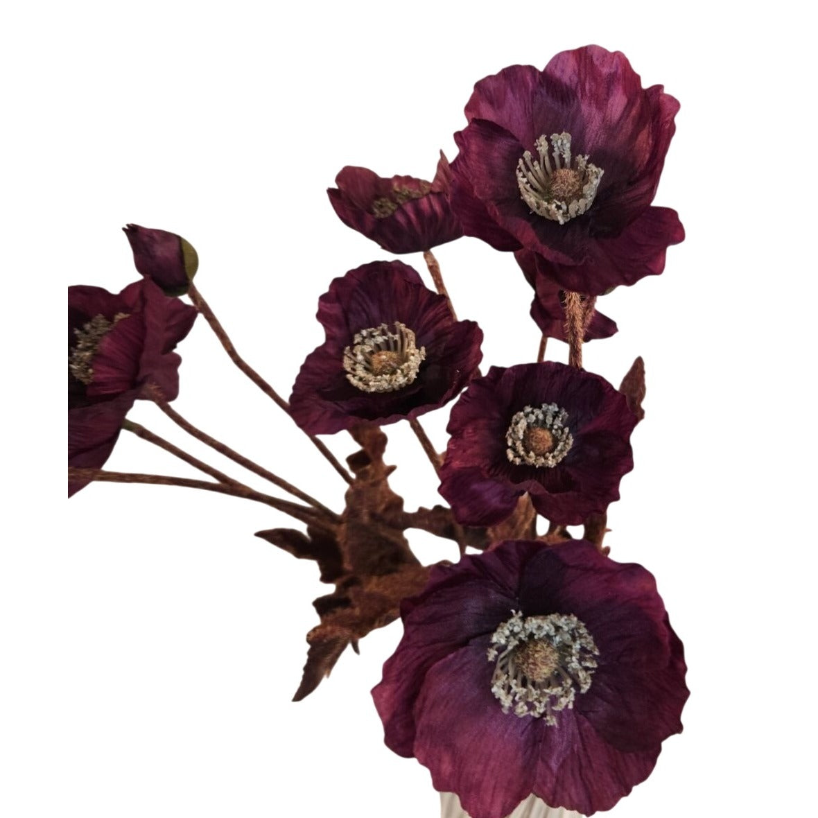 Artificial Dark Purple Poppy Stem | Faux Poppy Flower with 4 Blooms | Moody Floral Decor | Modern Wedding Home Accent 23 Inch
