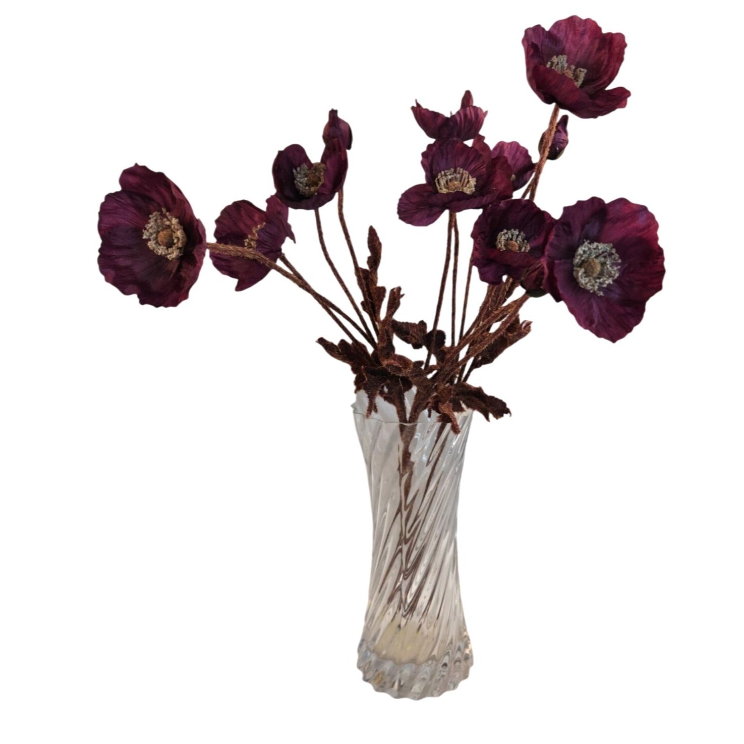 Artificial Dark Purple Poppy Stem | Faux Poppy Flower with 4 Blooms | Moody Floral Decor | Modern Wedding Home Accent 23 Inch