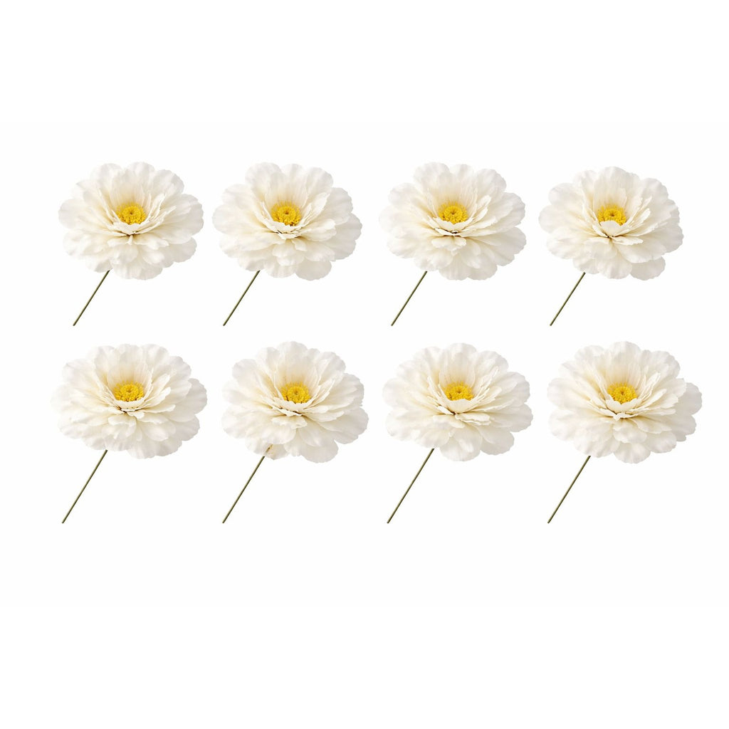 White Peony Flowers Set of 8 Faux Blooms 5 Inch Floral Heads Wired Craft Wreath Supplies Hair Accessories Wedding Decor