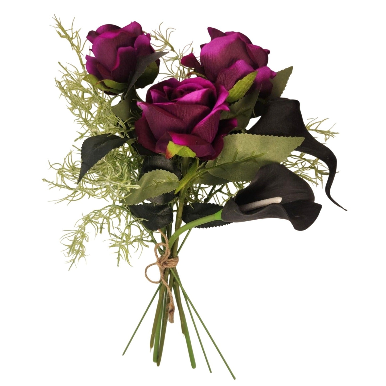 Gothic Purple Rose Bouquet Dark Cottagecore Black Calla Lily Floral Decor