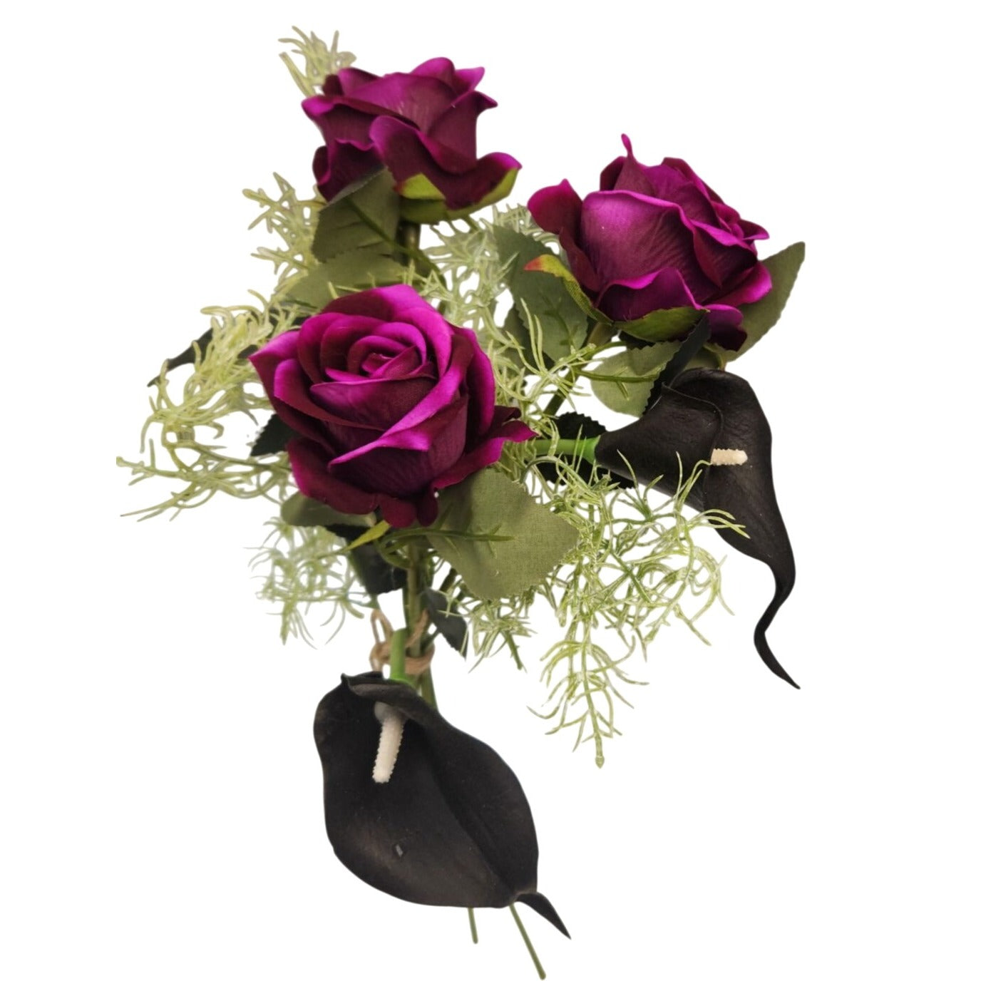 Gothic Purple Rose Bouquet Dark Cottagecore Black Calla Lily Floral Decor