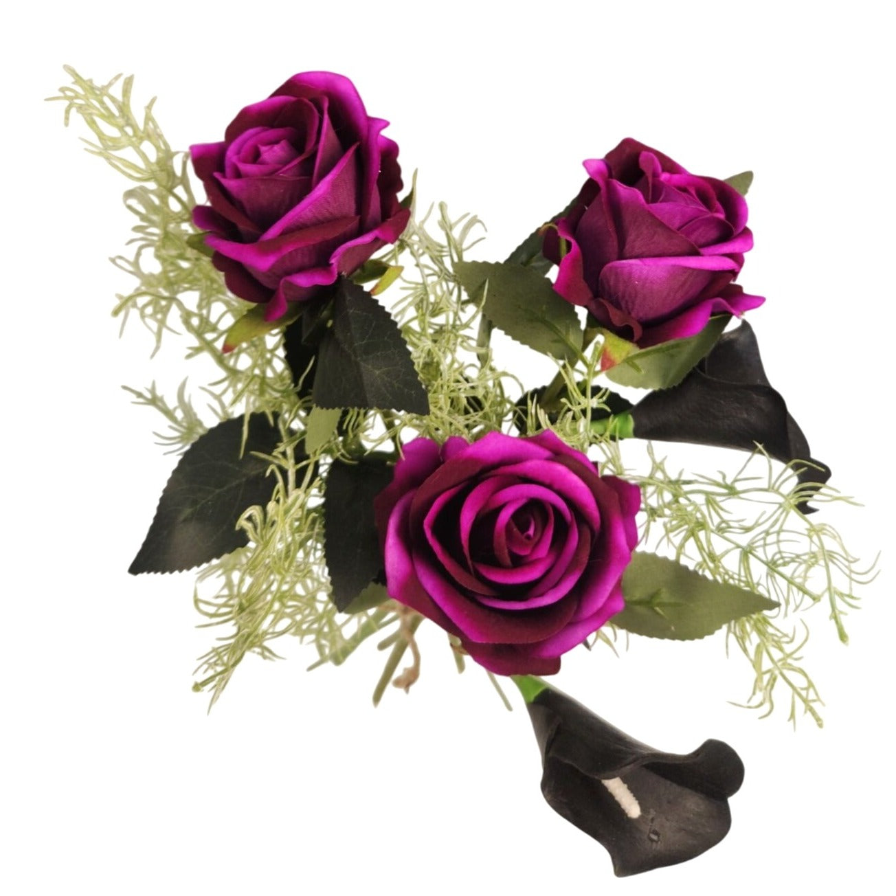 Gothic Purple Rose Bouquet Dark Cottagecore Black Calla Lily Floral Decor