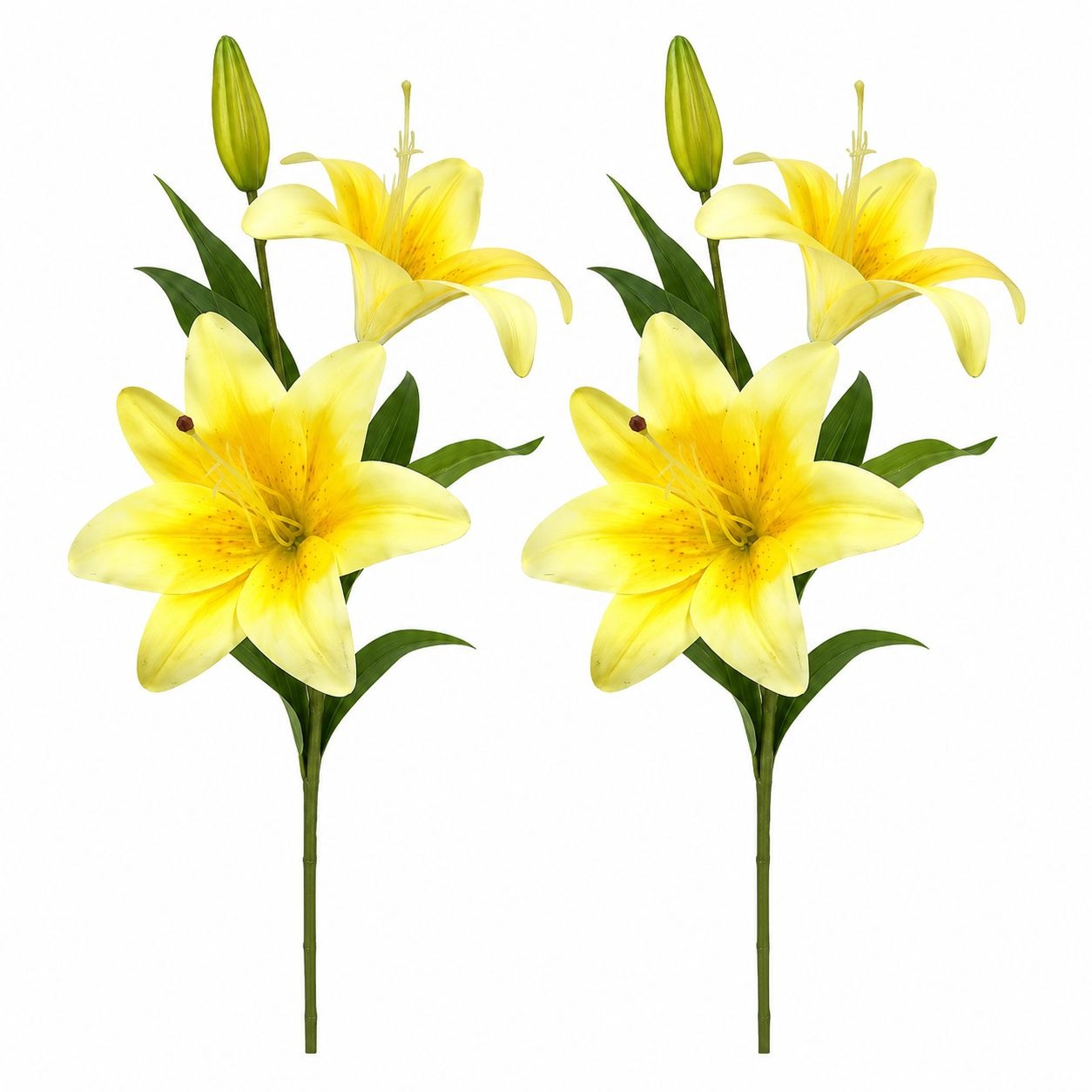 Real Touch Yellow Lily Stems Set of 2, Artificial Lily Flowers, Faux Floral Stems, Yellow Lily Spray, French Country Decor, Farmhouse Flower