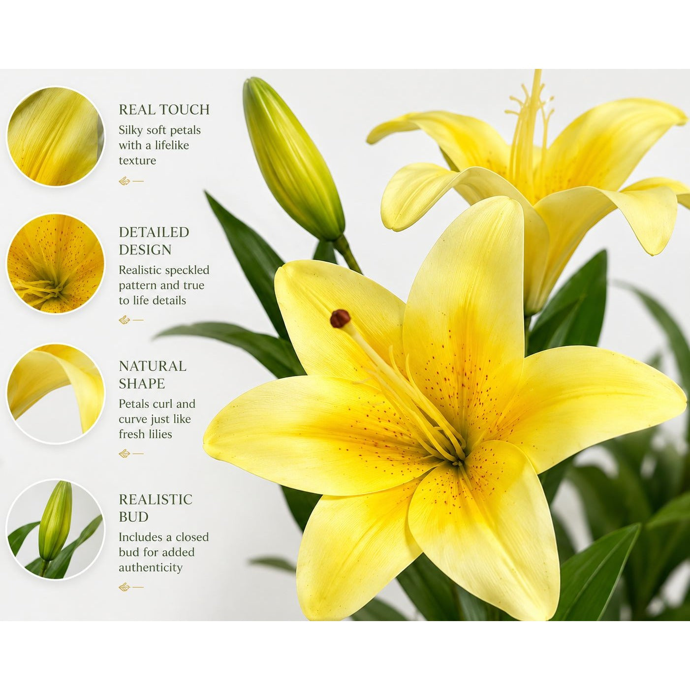 Real Touch Yellow Lily Stems Set of 2, Artificial Lily Flowers, Faux Floral Stems, Yellow Lily Spray, French Country Decor, Farmhouse Flower