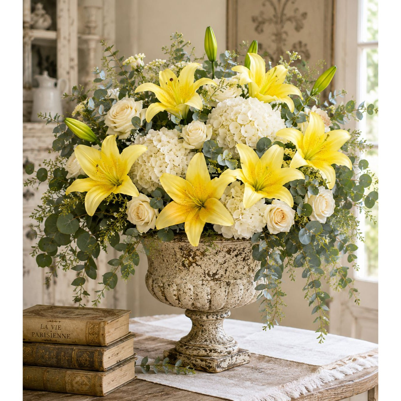 Real Touch Yellow Lily Stems Set of 2, Artificial Lily Flowers, Faux Floral Stems, Yellow Lily Spray, French Country Decor, Farmhouse Flower