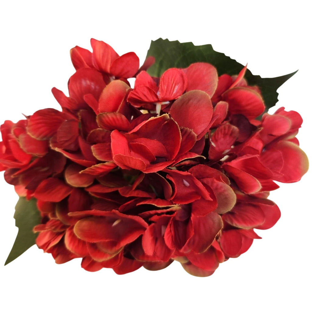 Red Artificial Hydrangea Stem Silk Flower Deep Red Faux Floral Wedding Decor