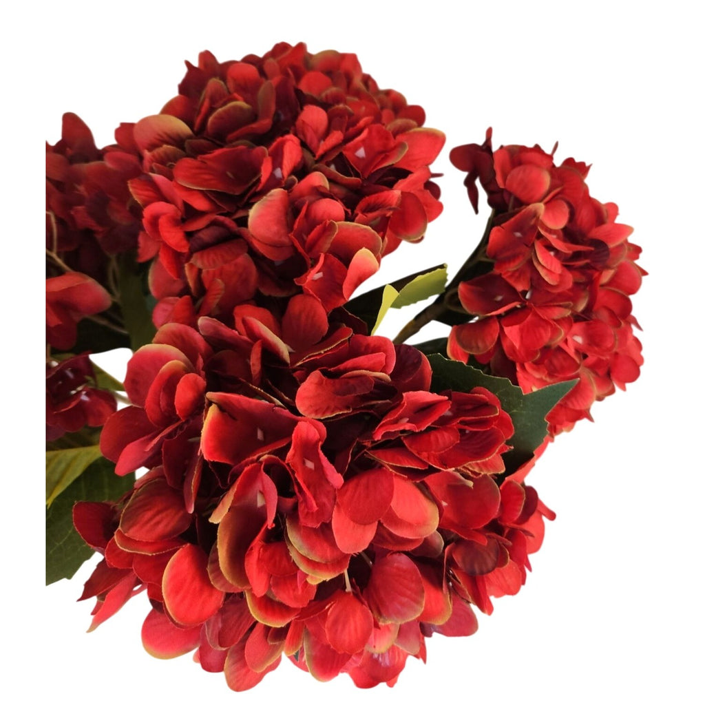 Red Artificial Hydrangea Stem Silk Flower Deep Red Faux Floral Wedding Decor