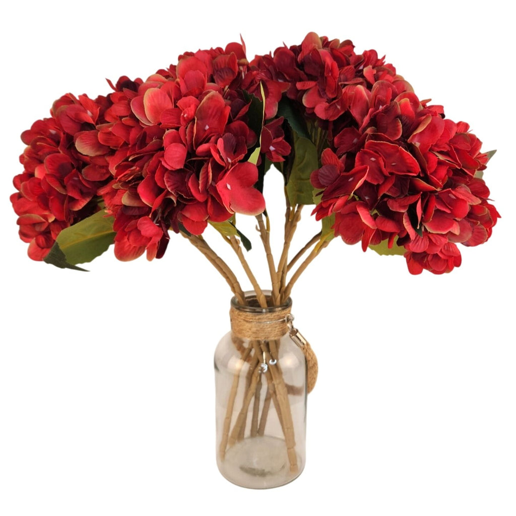 Red Artificial Hydrangea Stem Silk Flower Deep Red Faux Floral Wedding Decor