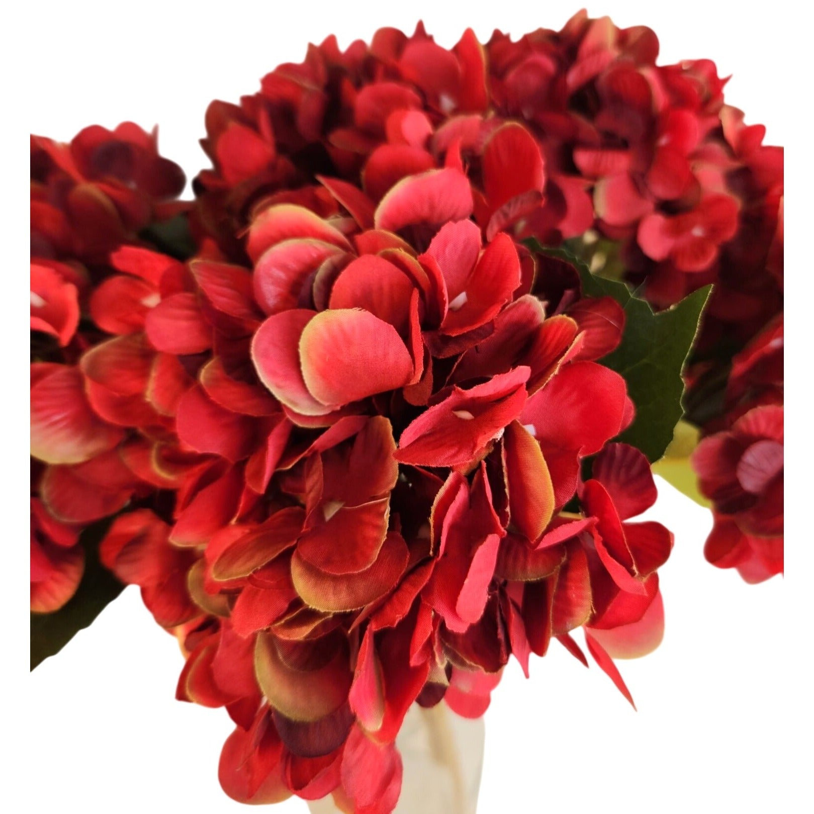 Red Artificial Hydrangea Stem Silk Flower Deep Red Faux Floral Wedding Decor