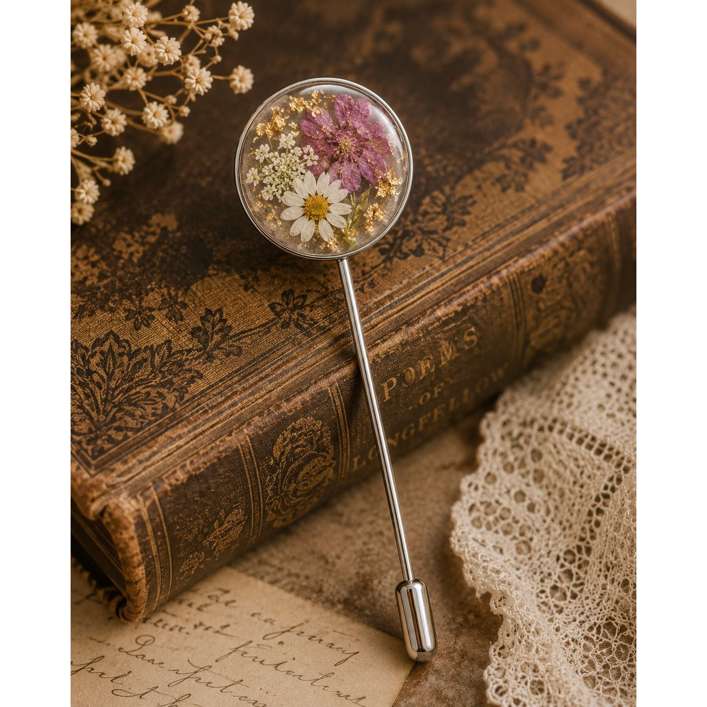 Silver Stick Pin Blanks Set of 2 | Round Pad Brooch Pin Bases | DIY Corsage Pins | Resin Jewelry Findings | Floral Pin Blanks | Lapel Pin Cr