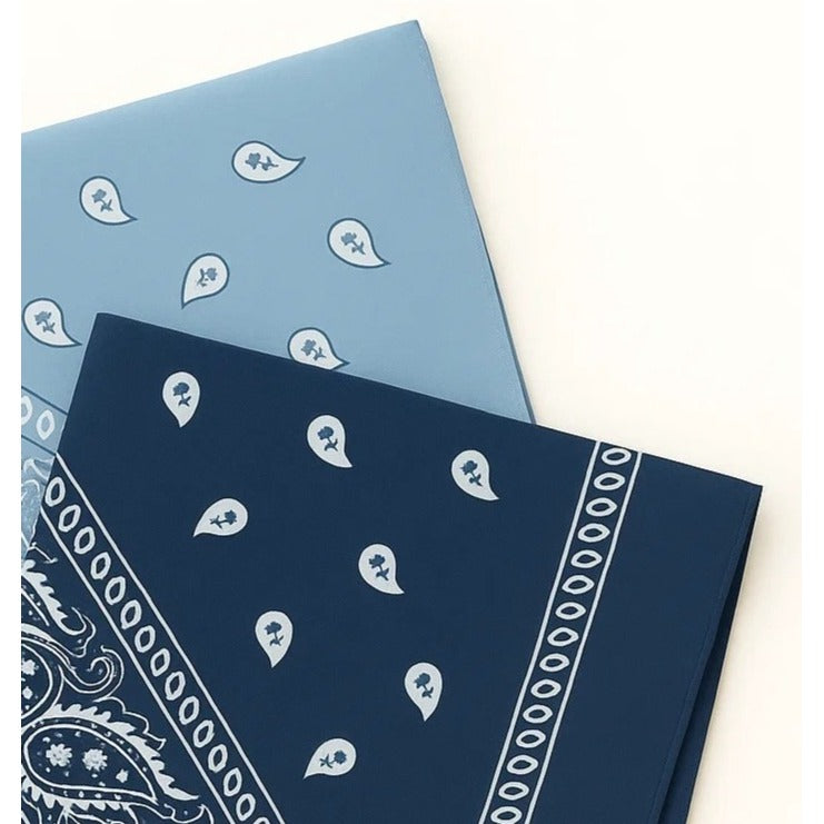 Bandanas 21x21" Western Cowboy Cowgirl - Navy Blue Light Blue Paisley Square Scarves 2 Pack