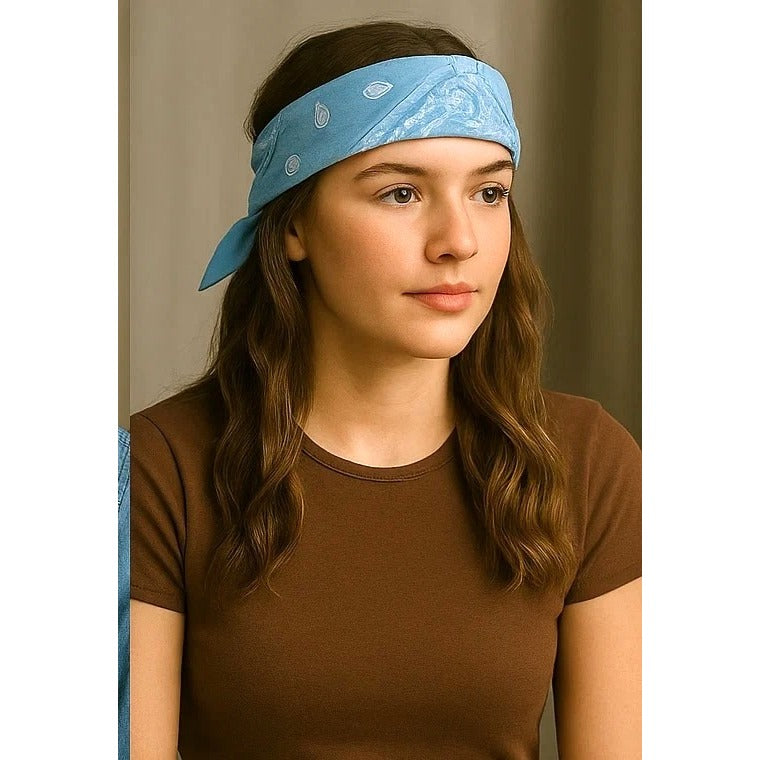 Bandanas 21x21" Western Cowboy Cowgirl - Navy Blue Light Blue Paisley Square Scarves 2 Pack