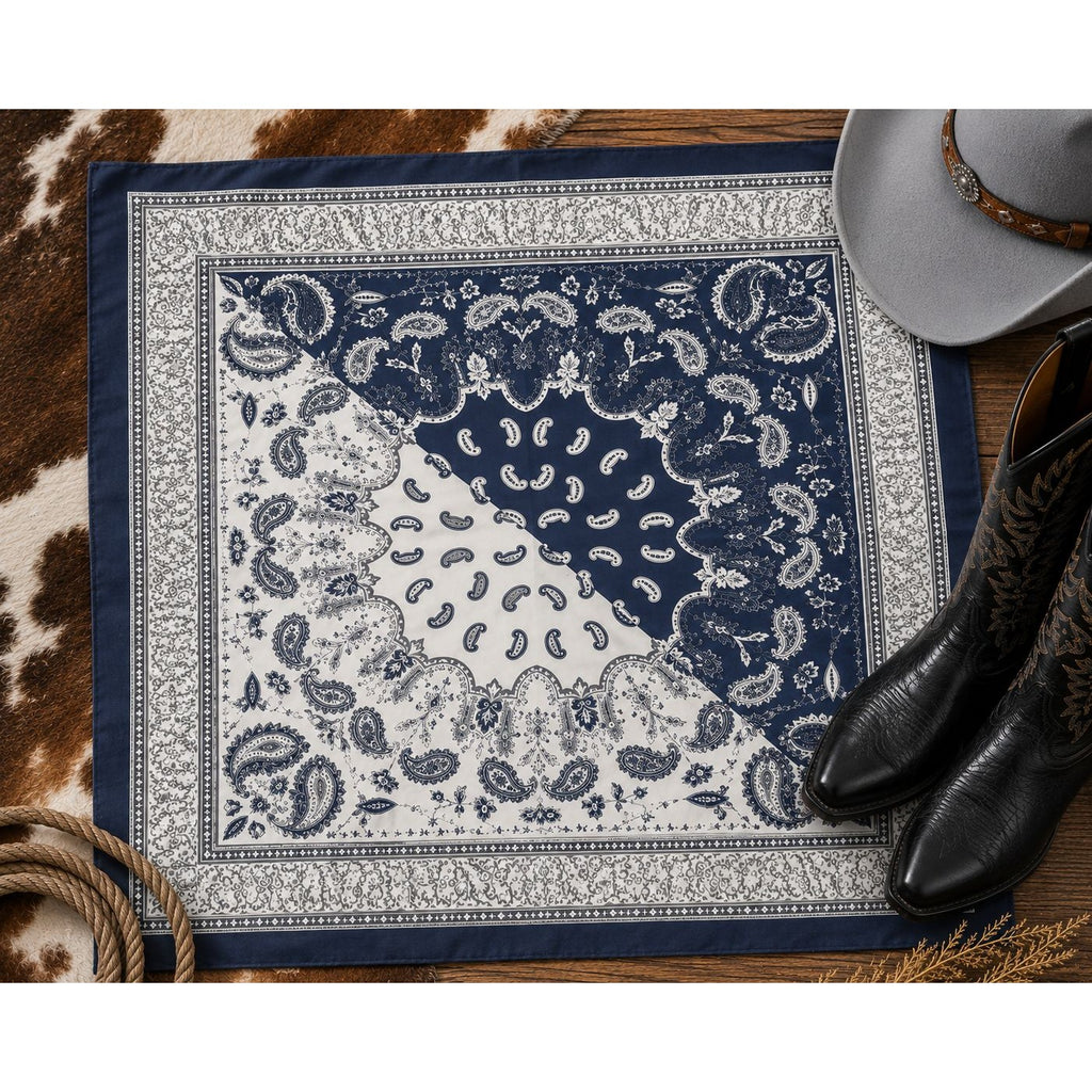 Navy Blue Satin Wild Rag Scarf 35x35 Paisley Western Cowgirl Neck Hair Scarf