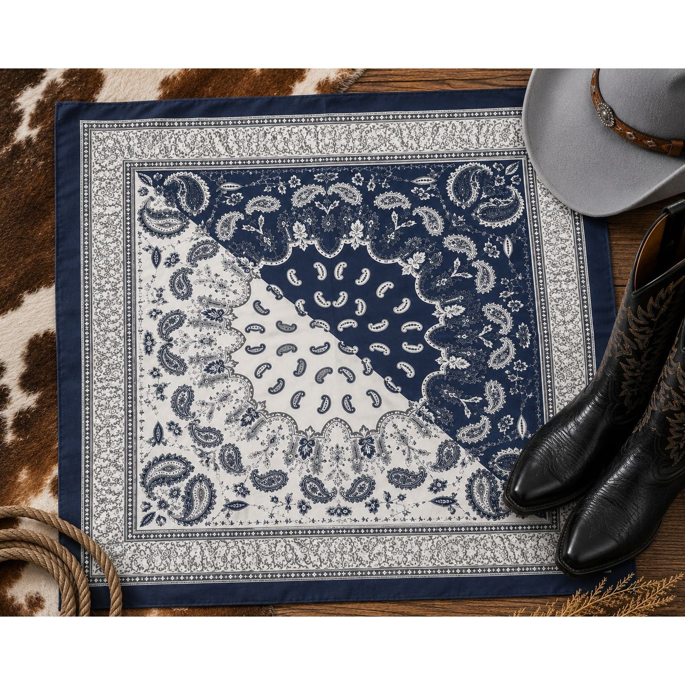 Navy Blue Satin Wild Rag Scarf 35x35 Paisley Western Cowgirl Neck Hair Scarf