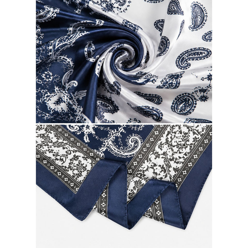 Navy Blue Satin Wild Rag Scarf 35x35 Paisley Western Cowgirl Neck Hair Scarf