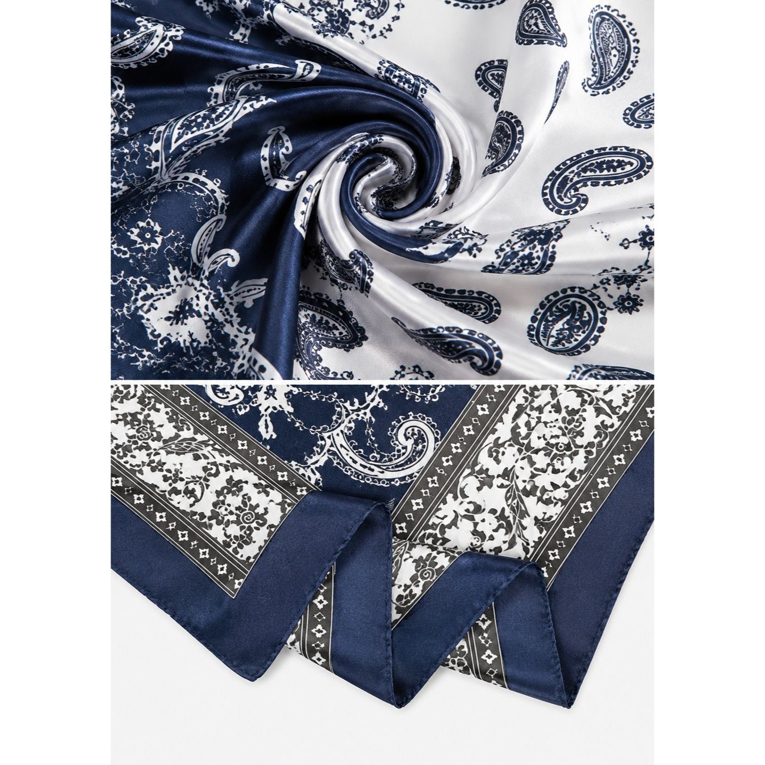 Navy Blue Satin Wild Rag Scarf 35x35 Paisley Western Cowgirl Neck Hair Scarf