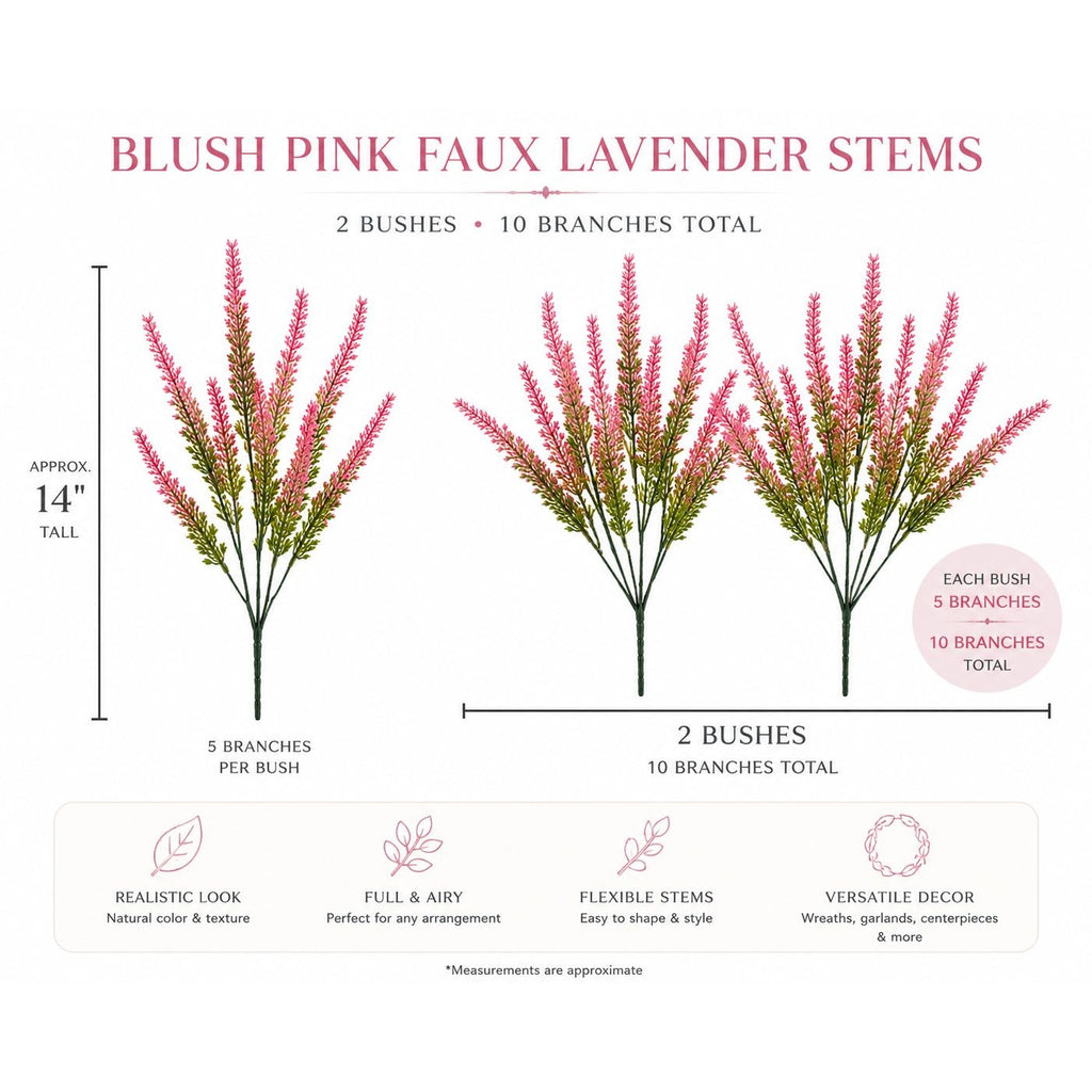 Blush Pink Faux Lavender Stems Artificial Heather Bush Floral Filler Wreath Flowers Garland Decor Farmhouse 2 Bushes