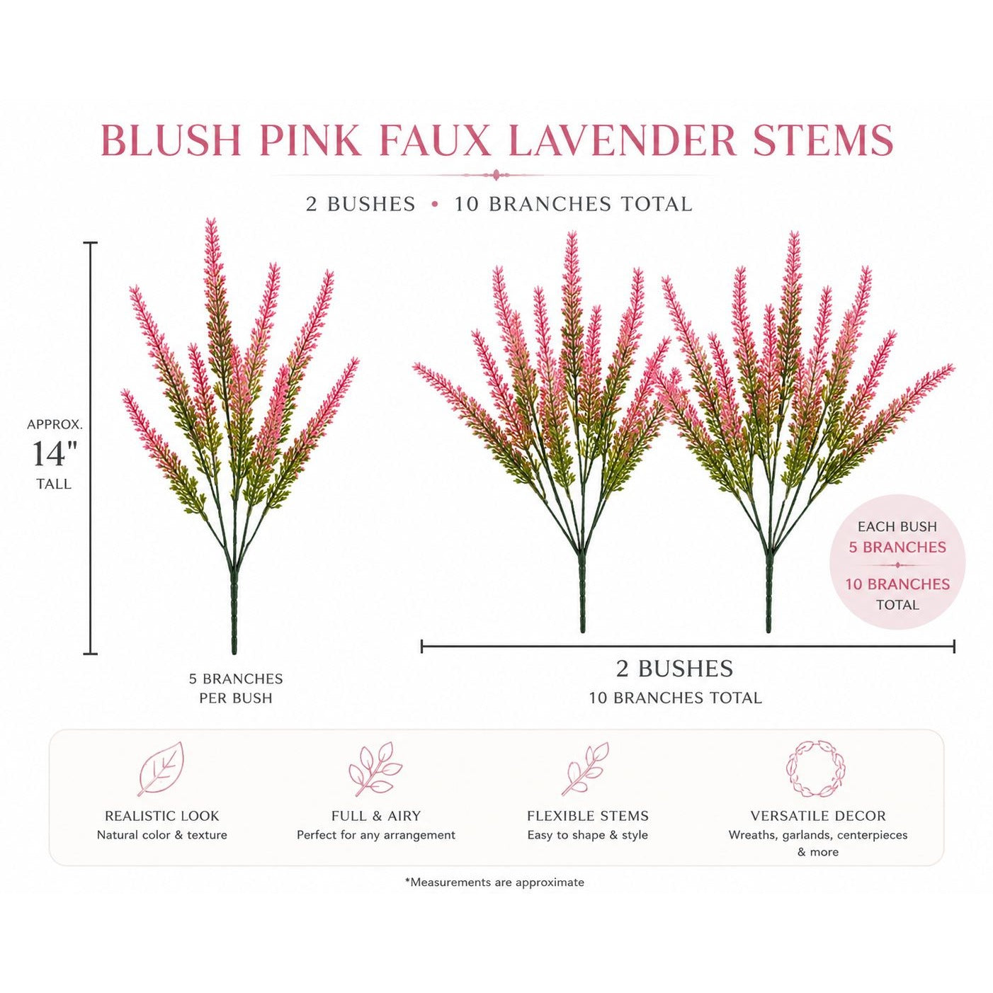 Blush Pink Faux Lavender Stems Artificial Heather Bush Floral Filler Wreath Flowers Garland Decor Farmhouse 2 Bushes
