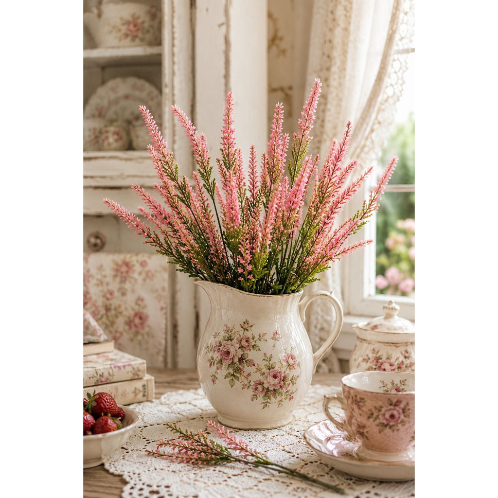 Blush Pink Faux Lavender Stems Artificial Heather Bush Floral Filler Wreath Flowers Garland Decor Farmhouse 2 Bushes