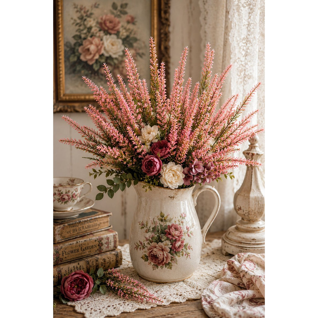 Blush Pink Faux Lavender Stems Artificial Heather Bush Floral Filler Wreath Flowers Garland Decor Farmhouse 2 Bushes