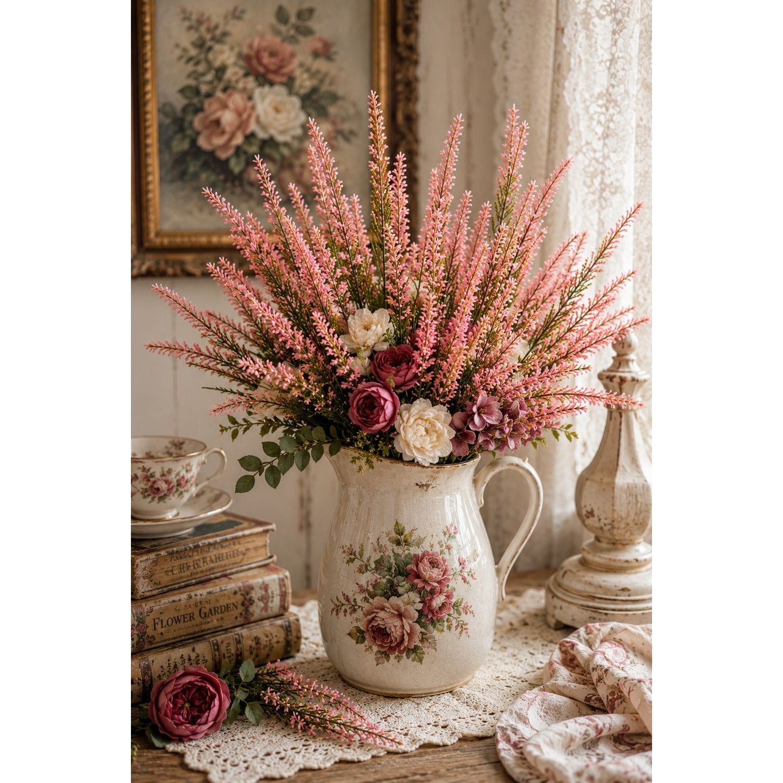 Blush Pink Faux Lavender Stems Artificial Heather Bush Floral Filler Wreath Flowers Garland Decor Farmhouse 2 Bushes
