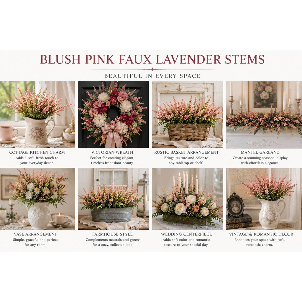 Blush Pink Faux Lavender Stems Artificial Heather Bush Floral Filler Wreath Flowers Garland Decor Farmhouse 2 Bushes
