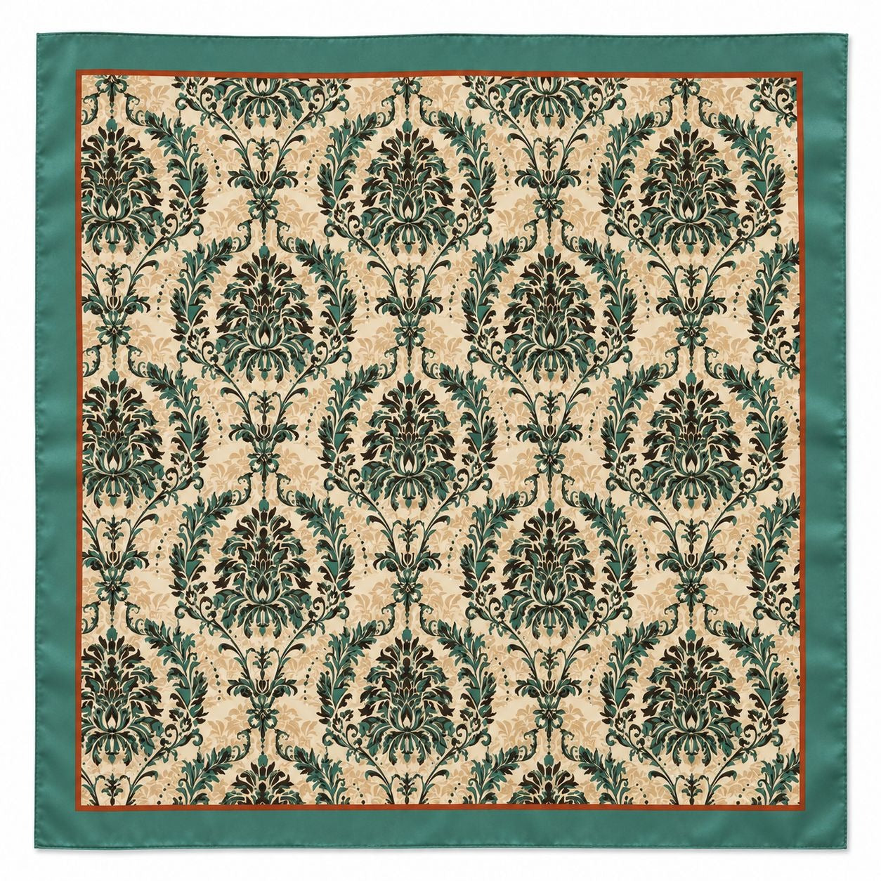 Teal Rust Damask Wild Rag Scarf 35x35 Satin Polyester Western Cowgirl