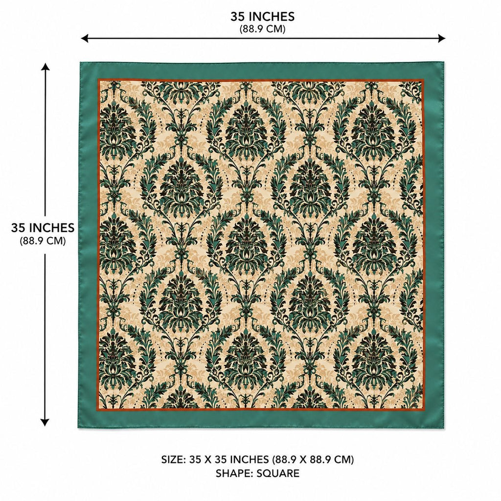 Teal Rust Damask Wild Rag Scarf 35x35 Satin Polyester Western Cowgirl