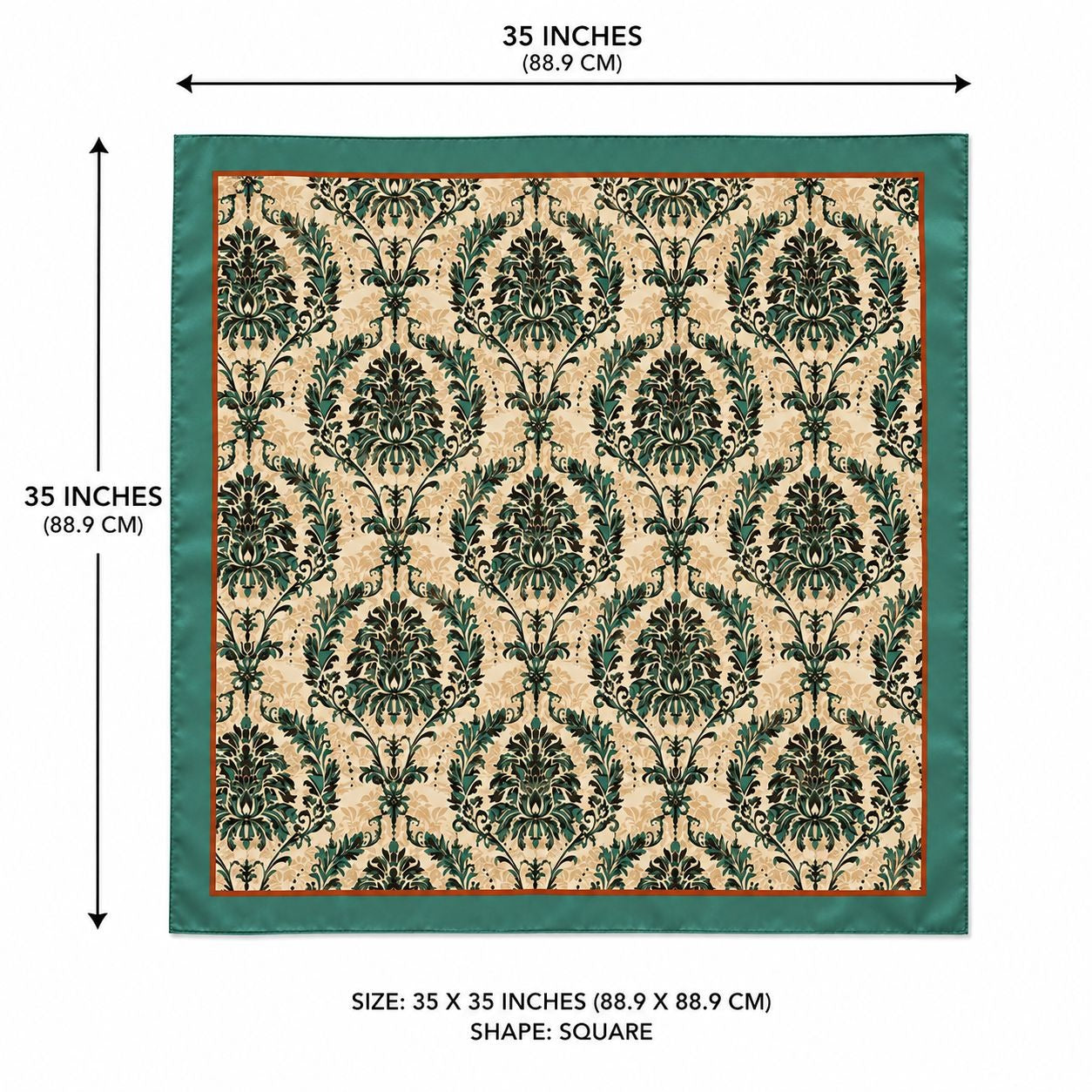 Teal Rust Damask Wild Rag Scarf 35x35 Satin Polyester Western Cowgirl