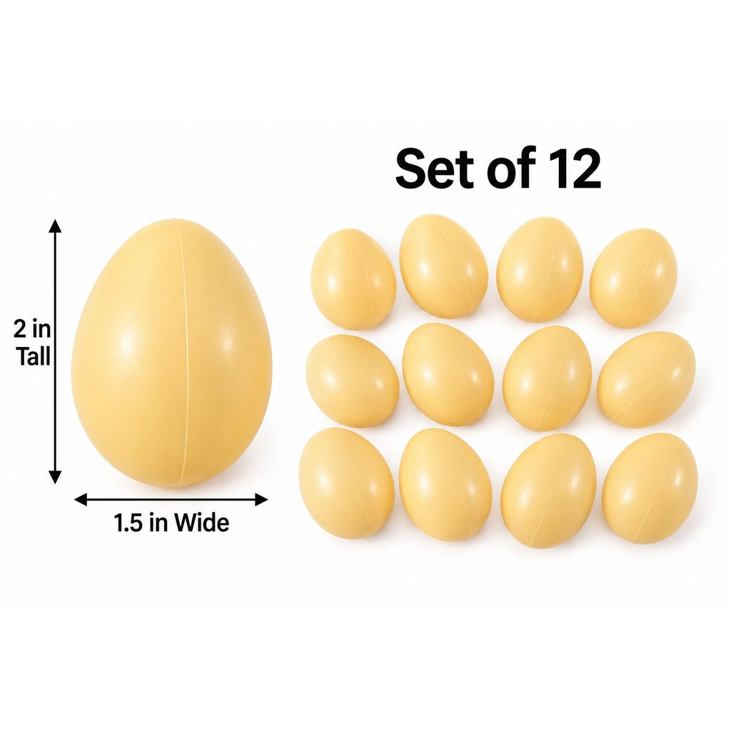 Brown Artificial Chicken Eggs, Set of 12, 2-Inch Plastic Craft Decor